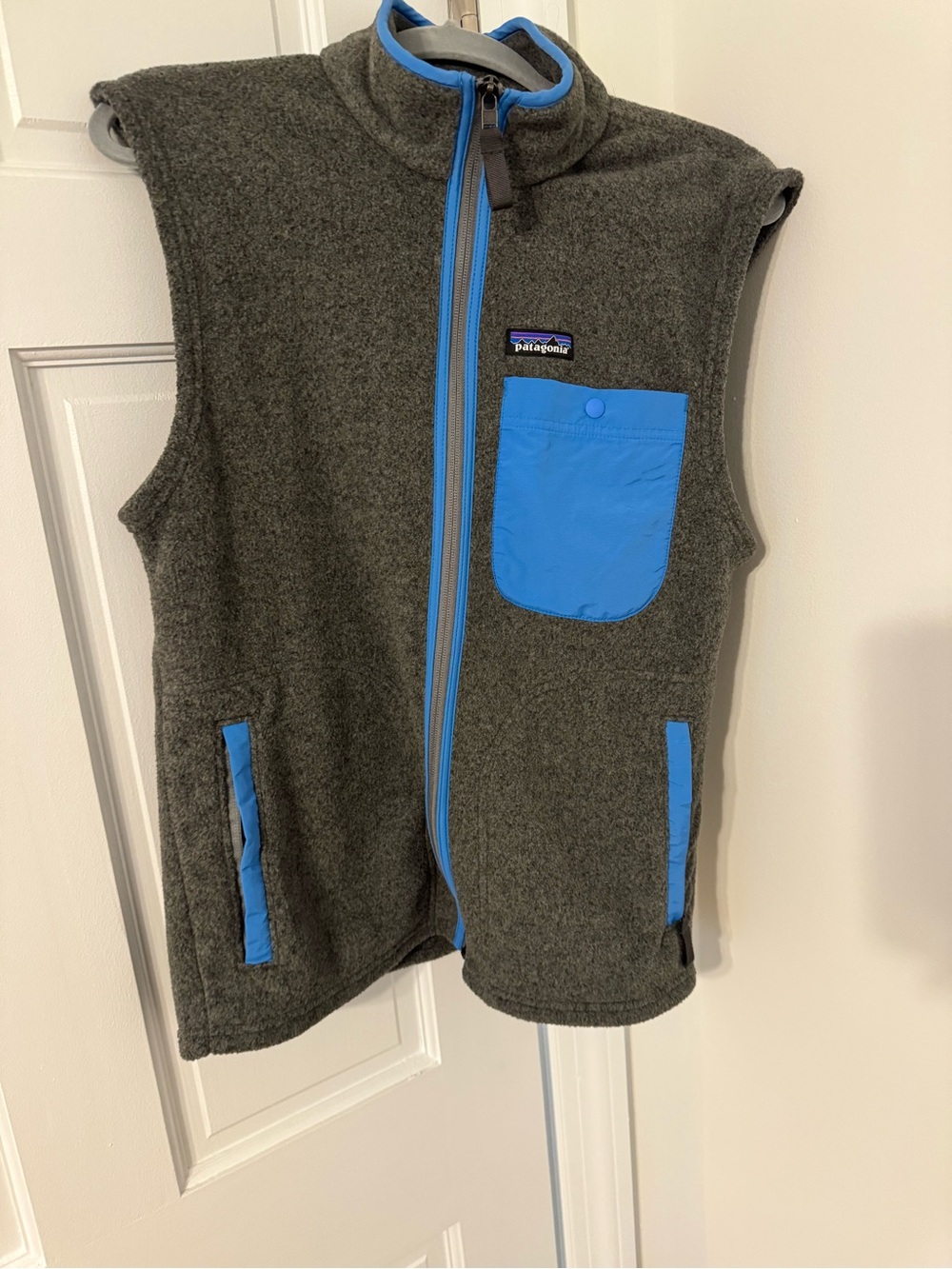Patagonia Gray Fleece Vest with Blue Trim